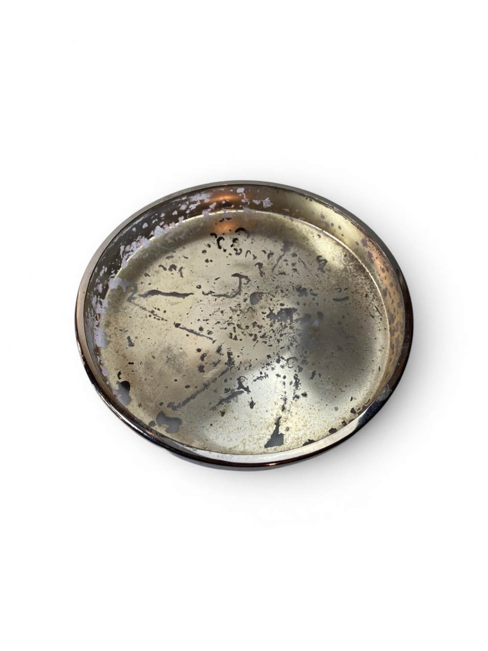 Tommy Bahama Mercury Glass 4.5” Wide Silver Pillar Candle Holder Plate W…